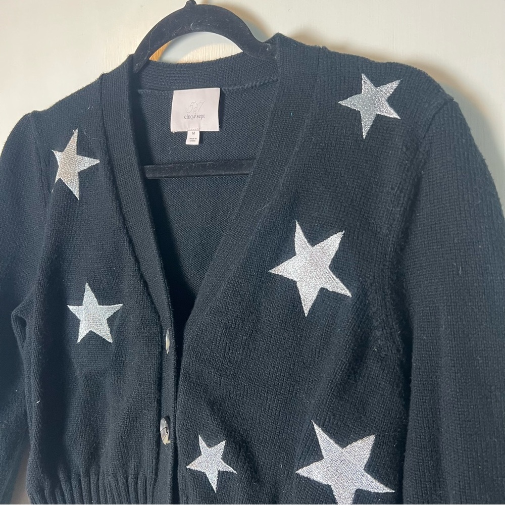 Cinq Sept Women's Morgan Metallic Star Cardigan Black Silver Sz. M View 4